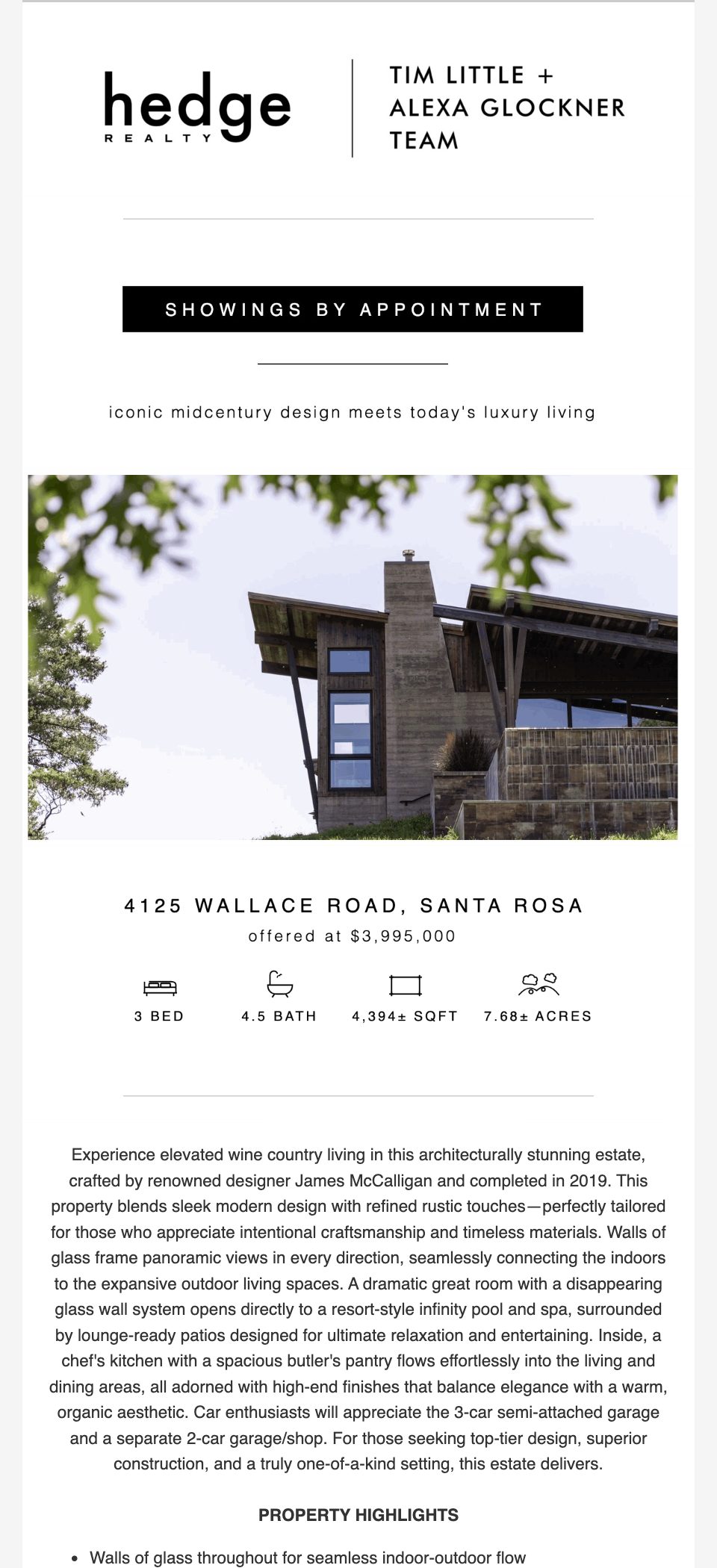 Listing announcement email